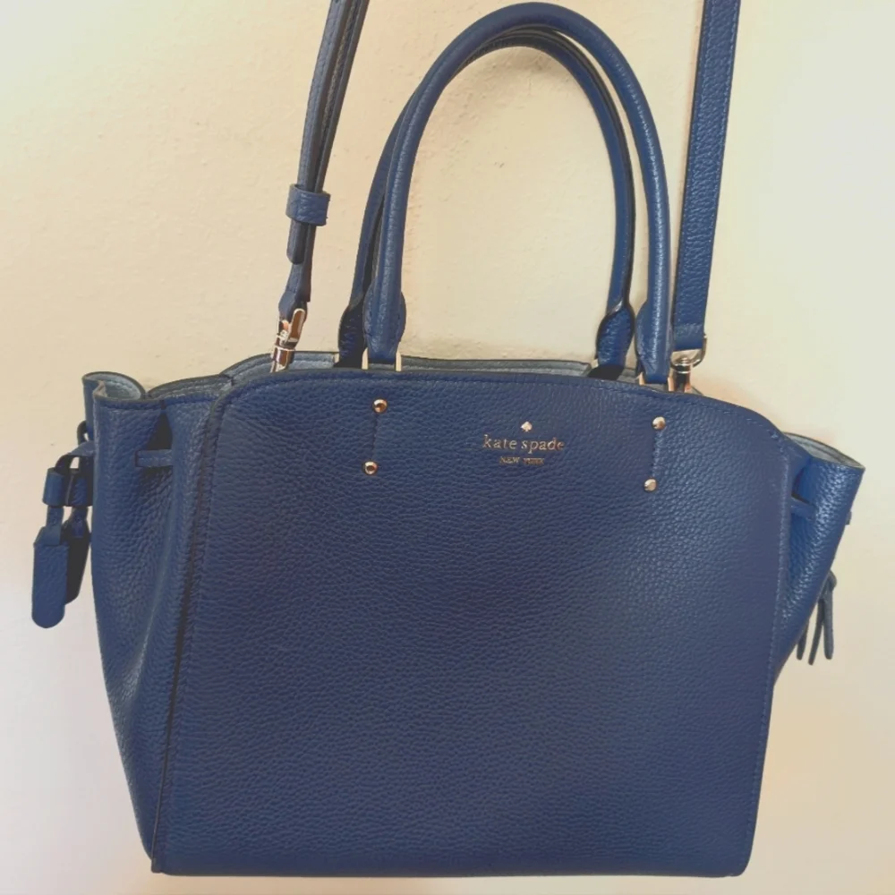 Kate Spade Tegan Satchel Blue Pebbled Leather Suede Lining & Gold Hardware! WOW!